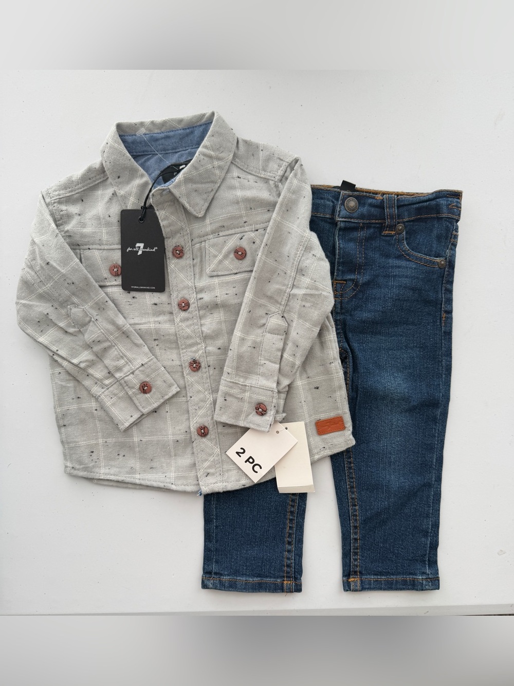 NWT 7FAM Button Front Shirt and Jean Set 12M